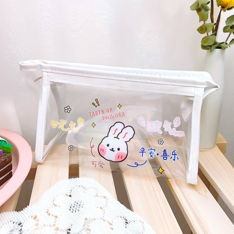 Clear Makeup Bag Pencil Student Case Pencil Ins Waterproof Zipper Bag Portable Travel Bag Rabbit Bag Bag Cute Bear Girl Bag