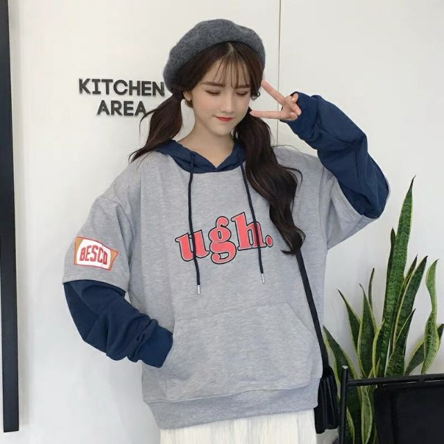 ÁO HOODIE NỈ PHỐI THÂN 2 MÀU UGH | BigBuy360 - bigbuy360.vn