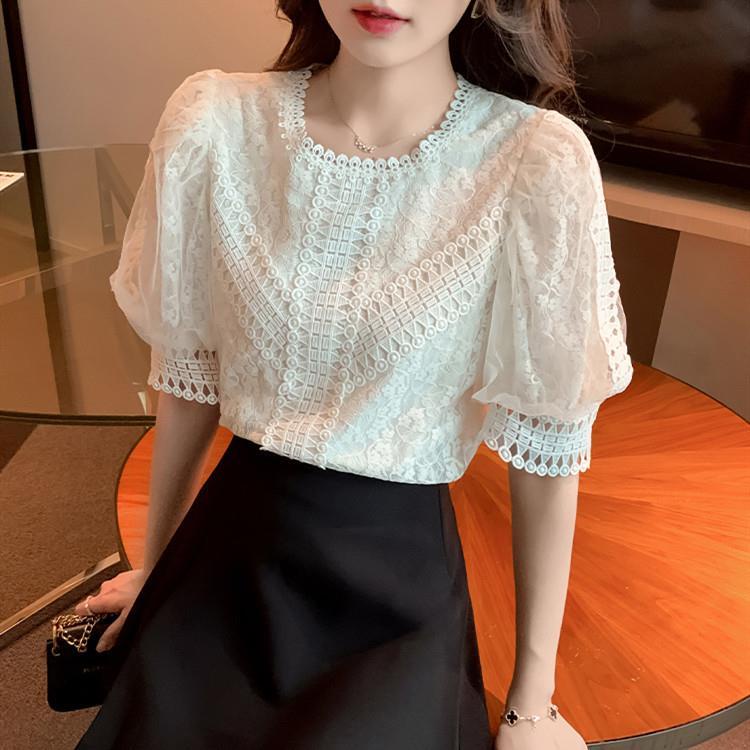 Áo Chiffon Tay Ngắn Phồng Phối Ren Phong Cách Hàn Quốc Mẫu Mới 2021 Thời Trang Mùa Hè Cho Nữ