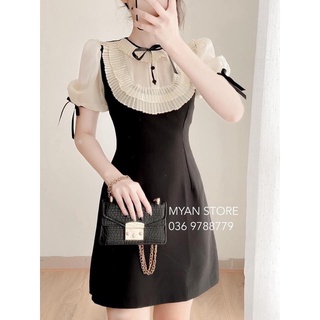 Đầm xoè A phối cổ ren tay nơ
