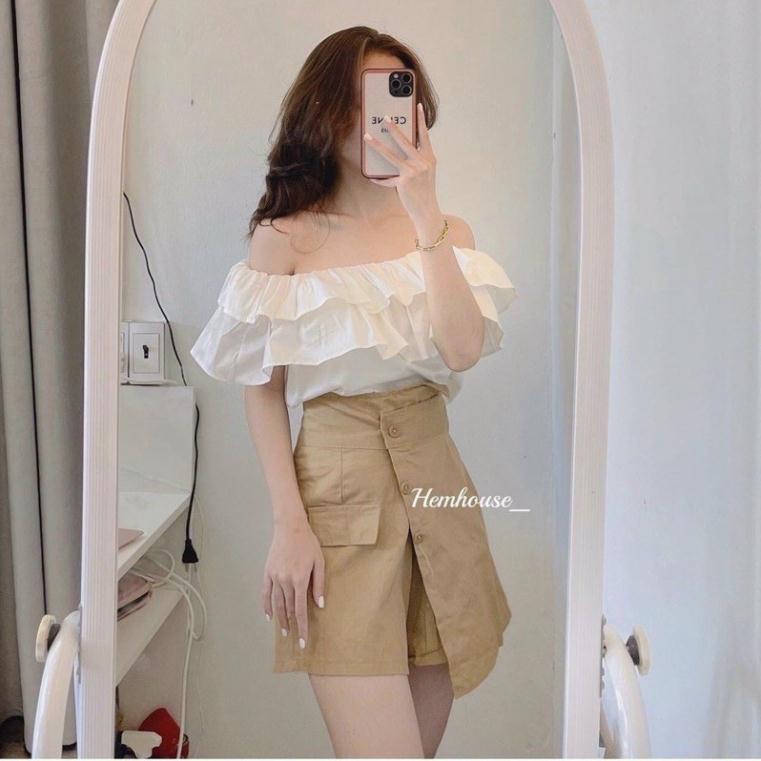 GIÁ XƯỞNG Sét Áo Sơ Mi Bẹt Vai Tầng+chân Váy Nude Đắp🥰 MIA SHOP | BigBuy360 - bigbuy360.vn