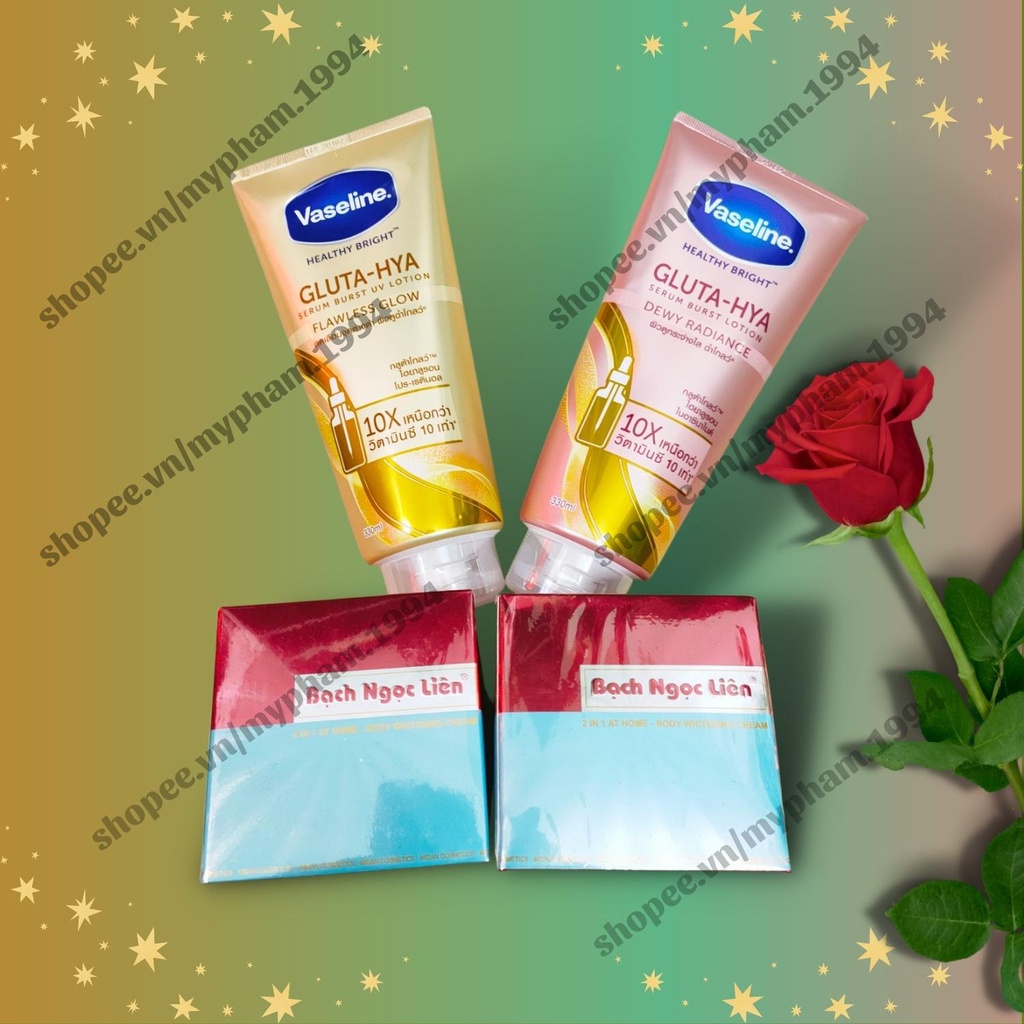 Combo kem body Bạch Ngọc Liên 90g và Vaseline Thái Lan 330ml dưỡng da trắng sáng  Combo Dưỡng Trắng