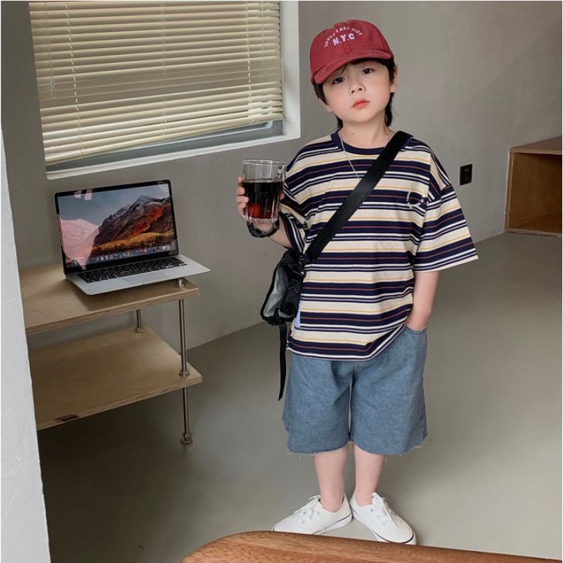 Áo thun cotton sọc đen phong cách Hàn Quốc cho bé A916