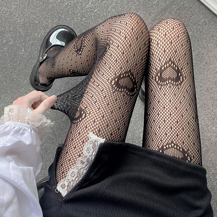 Tất quần cao vải lưới ren nylon đơn giản tạo hình hoa hồng màu đen cổ điển phong cách Nhật Bản thời trang dành cho nữ