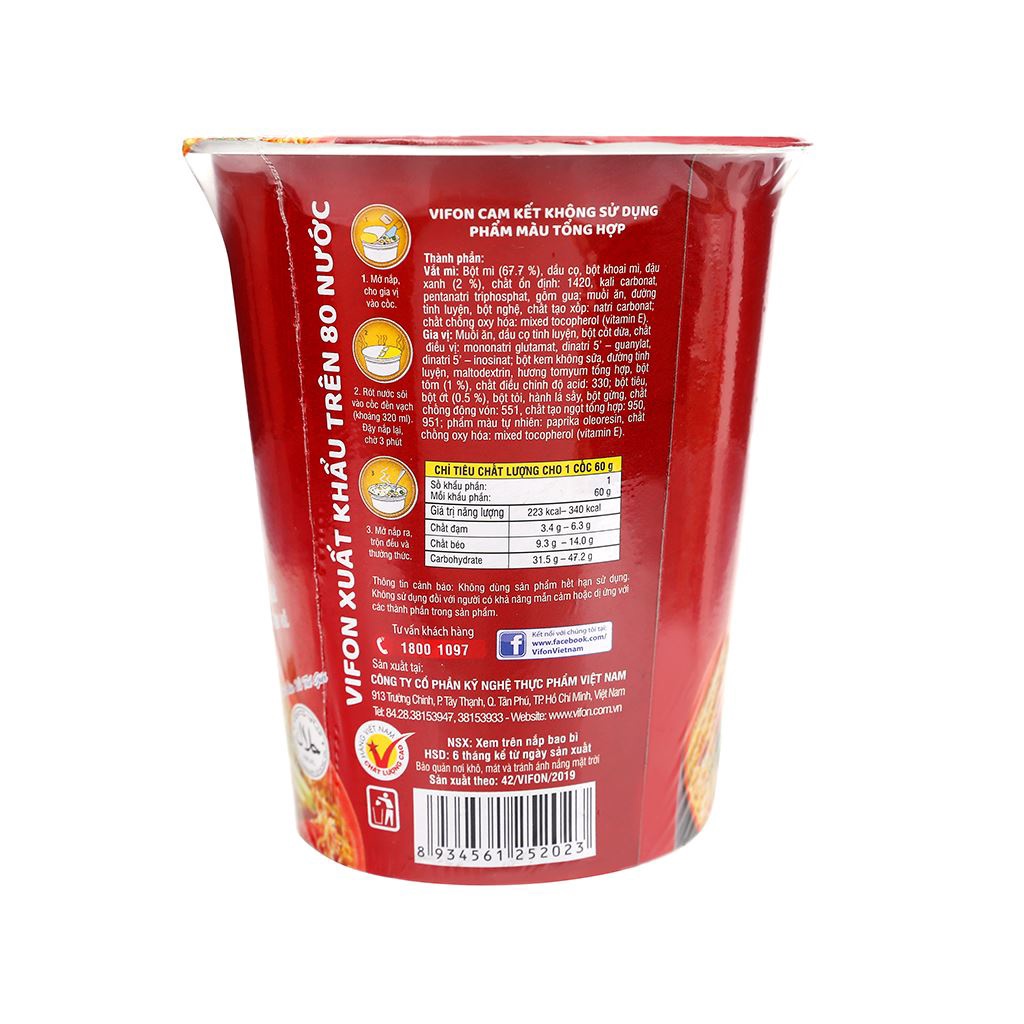 Mì lẩu Thái Tomyum Vifon Ngon Ngon ly 60g