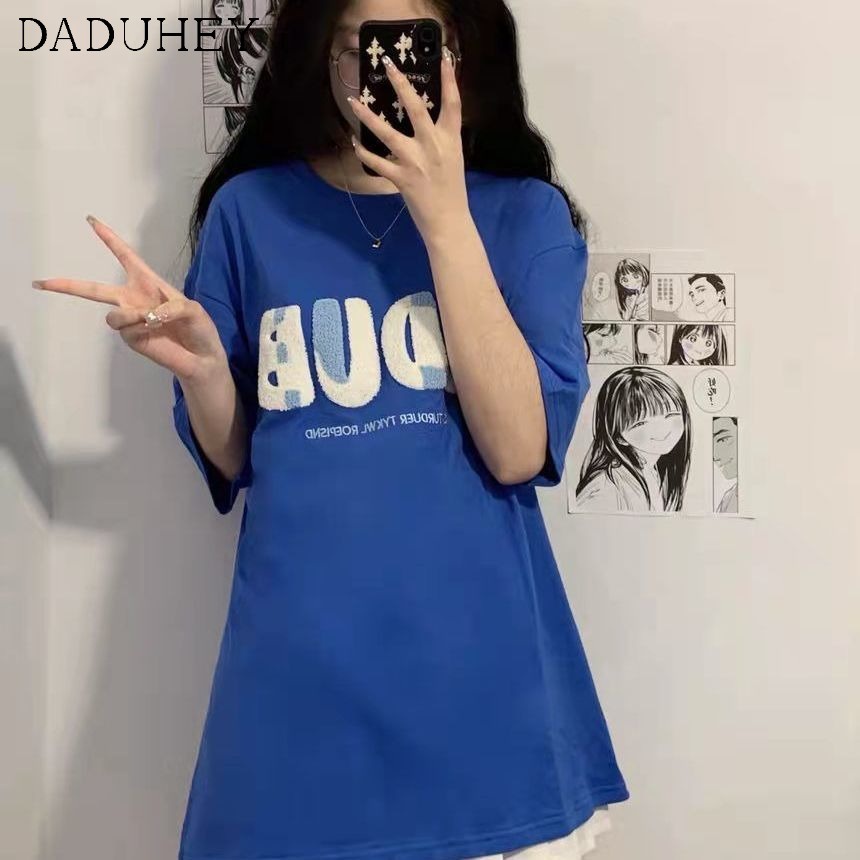 Áo thun DADUHEY tay ngắn in họa tiết chữ cái 3D phong cách Nhật Bản 2022 thời trang mùa hè ngọt ngào mới cho cặp đôi