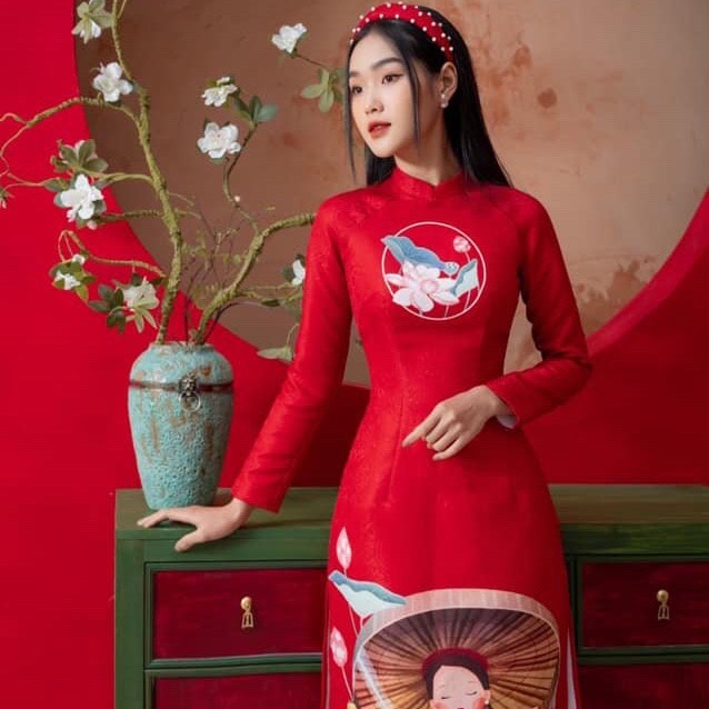 Áo dài gấm đỏ DG104, Áo dài cách tân nữ
