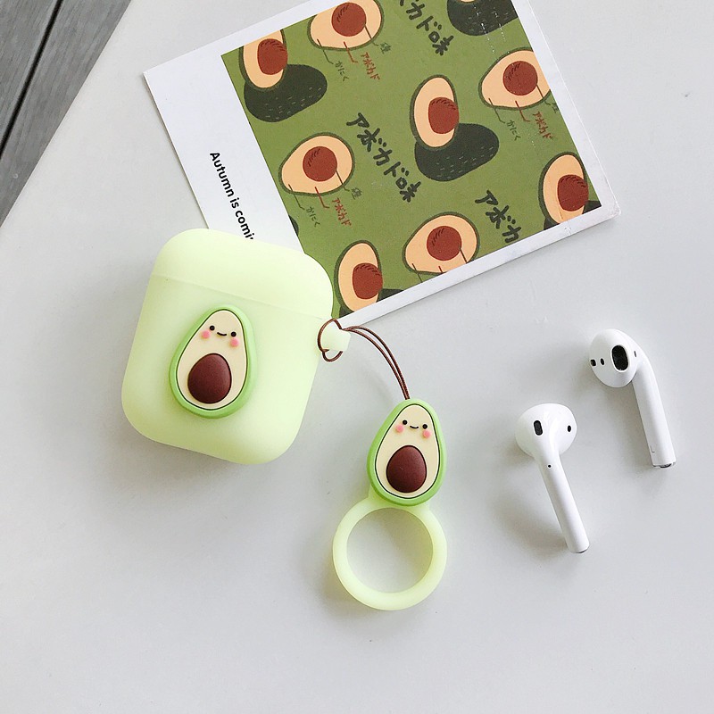 Cute Cartoon Fruit  Apple Airpods 1/2 Silicone Case Avocado Strawberry Lemon Peach Headphone Cases With Ring Lanyard