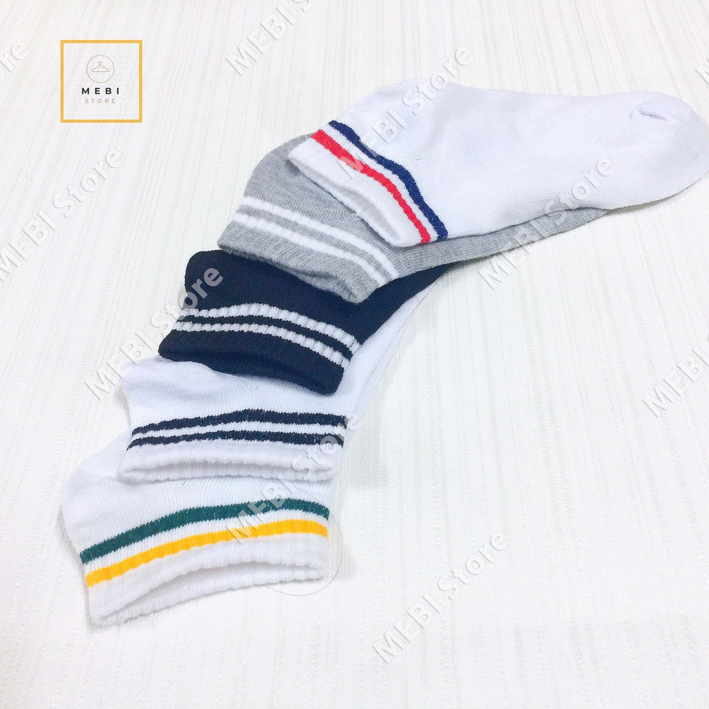 (Ảnh thật 100%)Tất nam, tất nữ - Set 5 đôi tất, vớ cổ ngắn, kẻ thể thao đủ màu