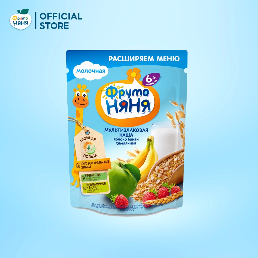 Bột Ngũ Cốc Vị Táo, Chuối Và Dâu Fruto Nyanya 200G
