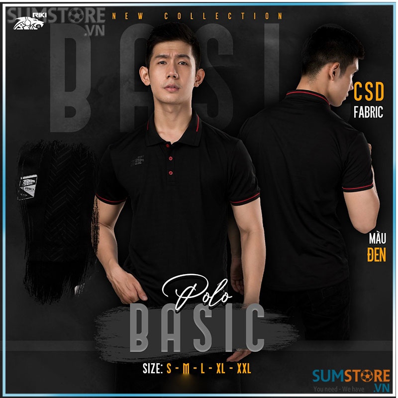 RIKI- Áo Thun Polo Thể Thao Cao Cấp Nam Nữ-Áo Polo Basic Đen