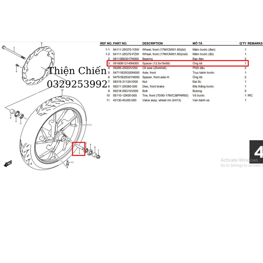 Ống chỉ bánh trước sau Raider Fi Satria hàng zin chính hãng Suzuki