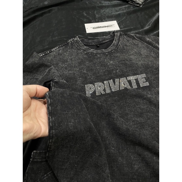 [CHÍNH HÃNG MENTALBOSS] Áo thun wash tay lỡ đính đá Private Black Mentalboss