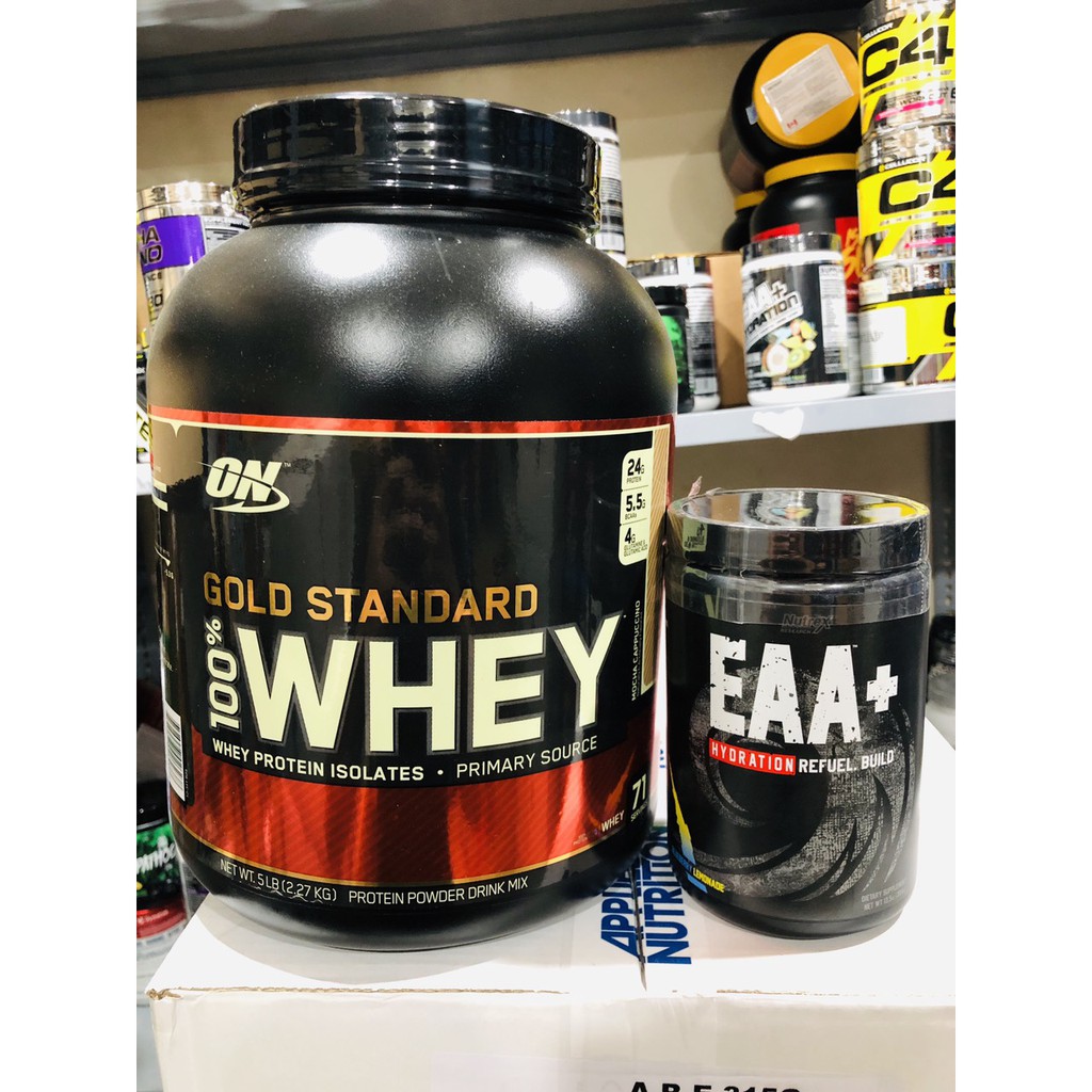 [COMBO] Tăng Cơ Bắp Hồi Phục Chống Dị Hóa Cơ Bắp Gold Stard 100% Whey Protein 5lbs vs EAA Nutrex (30 lần dùng) - Từ USA