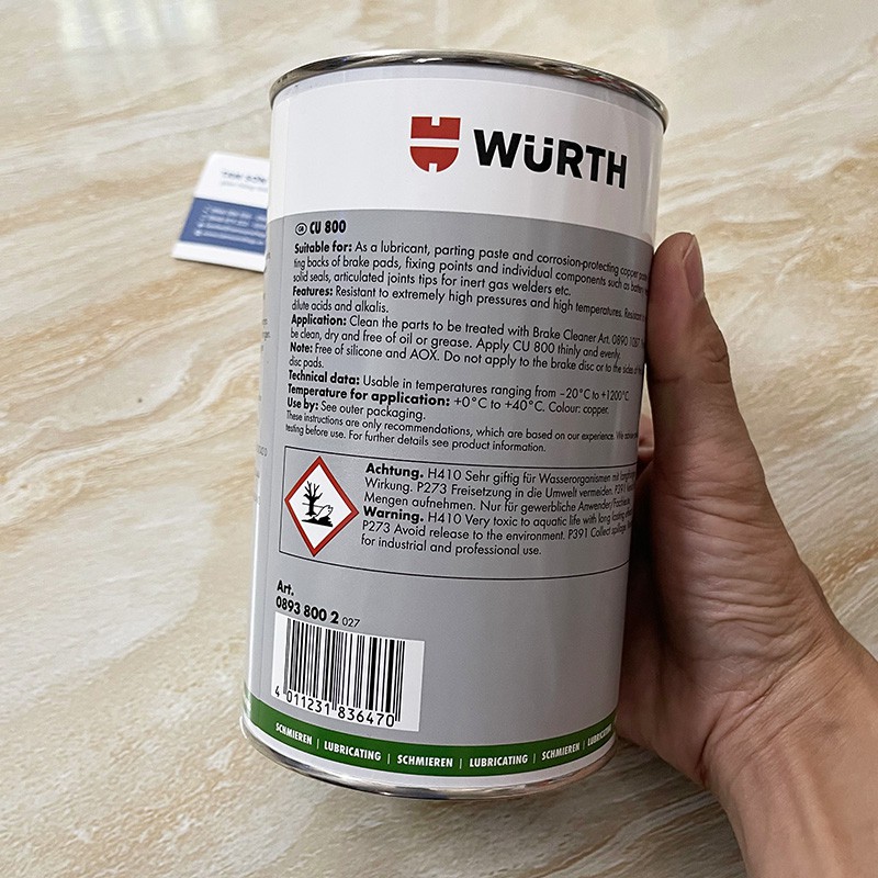 Mỡ Bò Đồng Chịu Nhiệt Cao 1200 Độ Wurth Copper Paste CU 800 (1kg)