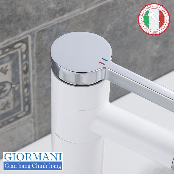 Vòi Lavabo nóng lạnh (Bóng kính, MÀU ĐEN, chân cao) ITALIA GIORMANI hợp kim đồng khối (Kèm dây cấp)