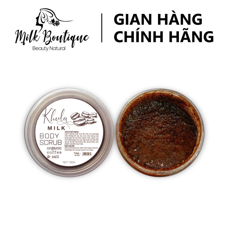 Hạt tẩy tế bào chết Muối Cà Phê K'HULA, Scrub Coffee, 100gr, tẩy da chết body, giúp da láng mịn, chính hãng Huyền Milk