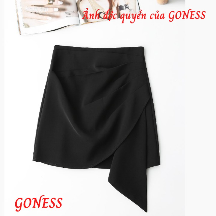 Chân váy ngắn xếp ly Goness dáng chữ a chất liệu vintex vạt lệch QC504 | BigBuy360 - bigbuy360.vn