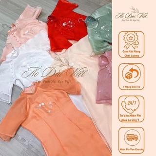 Áo Dài Cách Tân Mẫu Mộc Miên Đủ Màu Sắc Thêu 4 Tà Thời Trang thiết Kế Siêu Xinh của Áo Dài Việt