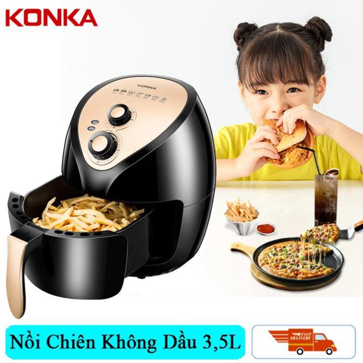 Nồi Chiên Không Dầu KONKA Chính Hãng Dung Tích 3,5L Công Suất 1400W Dùng Cho 3-4 Người Ăn