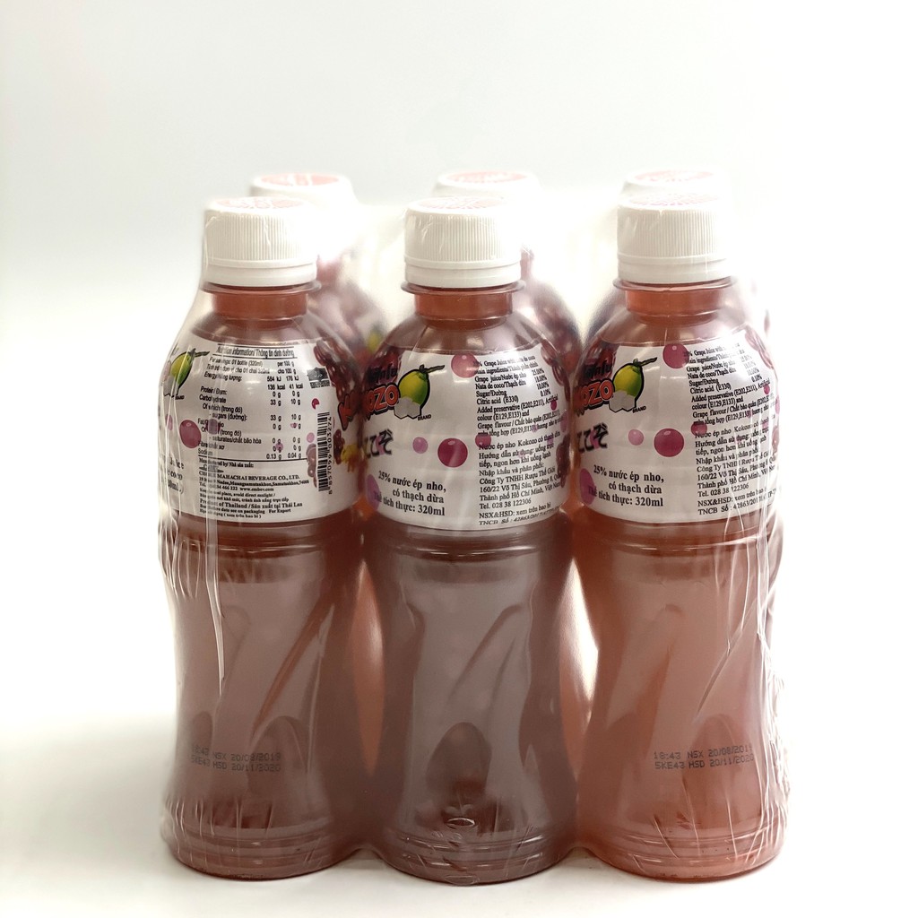 Nước ép Kokozo cam thạch/ dâu thạch / nho thạch/ trái cây thạch/ vải thạch/ xoài thạch/ dưa gang thạch 320mlx 6 chai