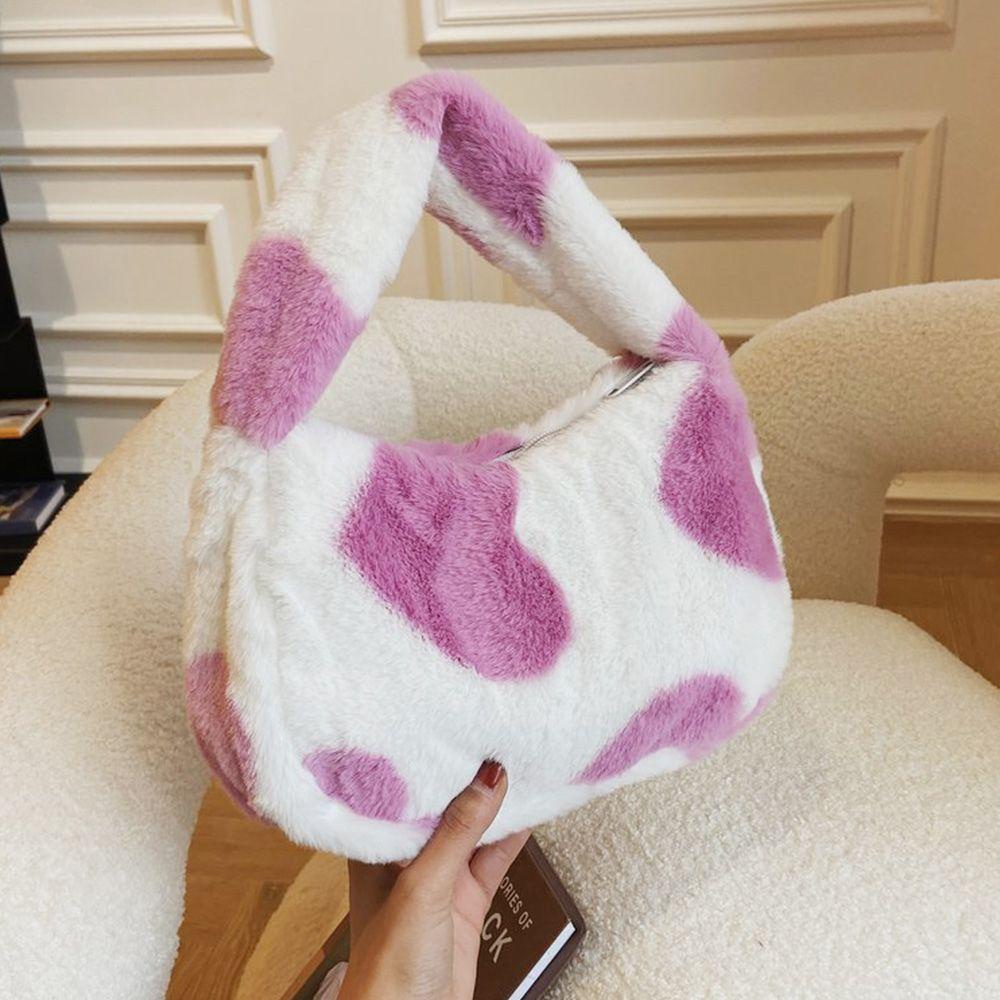 Túi Xách Lông Nhung Họa Tiết Da Bò Thời Trang Cho Nữ