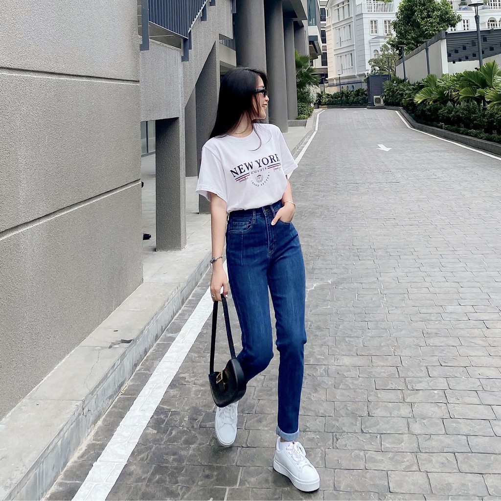 QUẦN JEANS BAGGY XẺ GIỮA ZAREEN JEA113 XANH ĐẬM