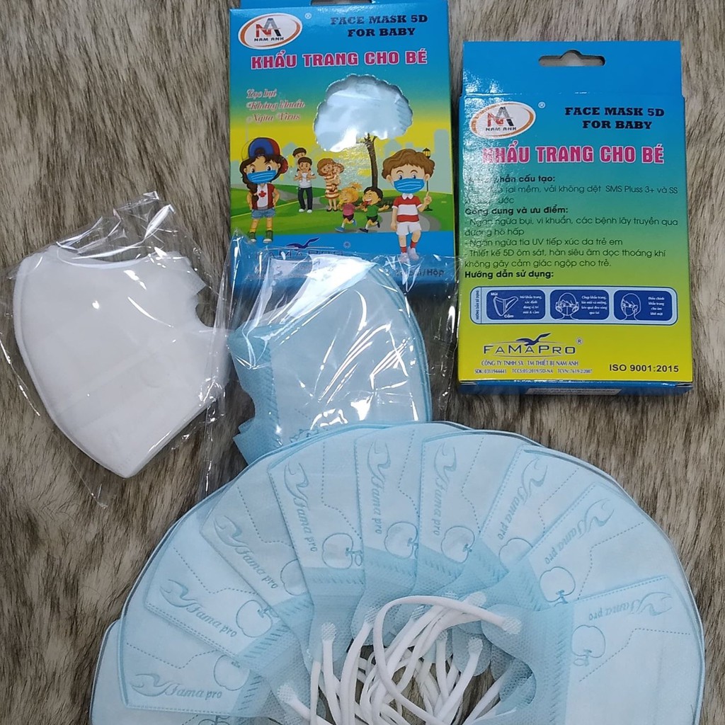 (2 hộp) Combo 20 khẩu trang y tế trẻ em 5D - FAMAPRO - Nam Anh - Kháng khuẩn cao cấp - Việt Nam