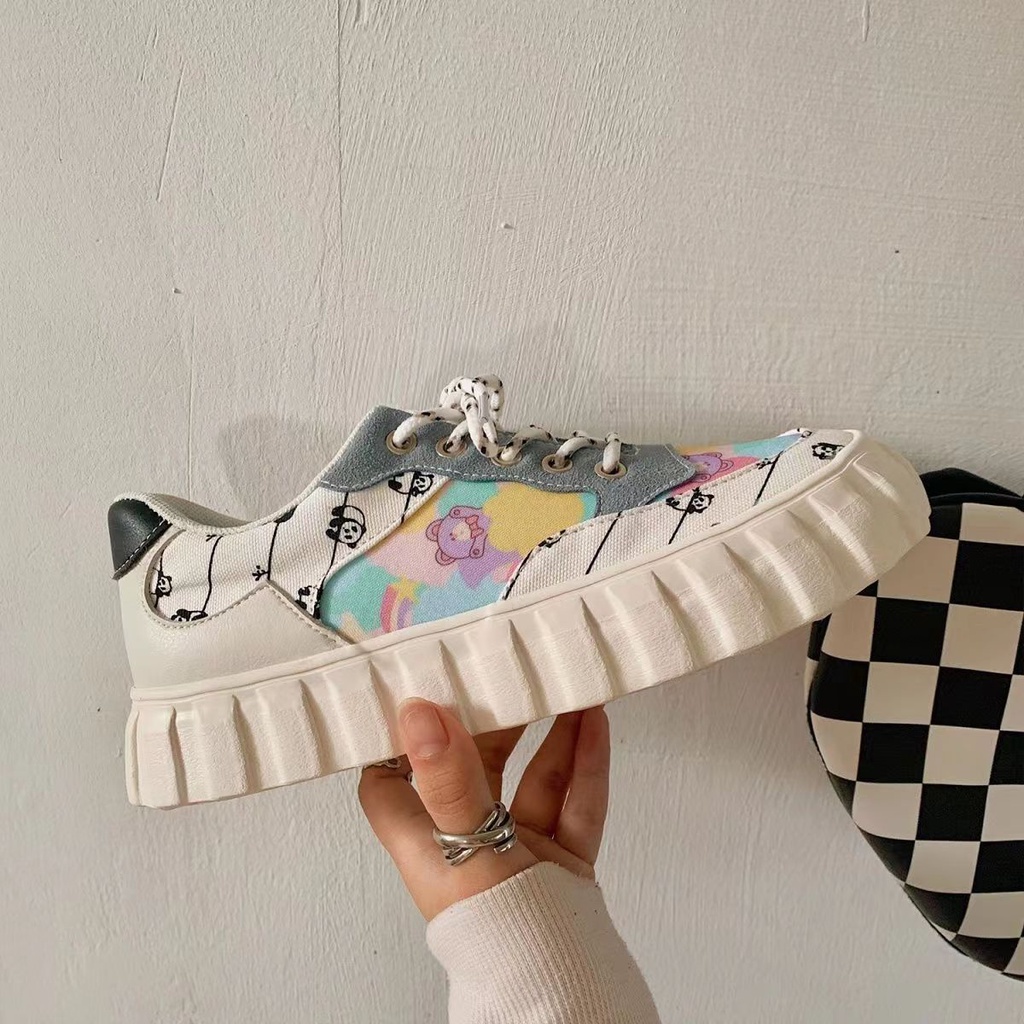 Giày Canvas Đế Dày In Họa Tiết Dễ Thương Phong Cách Nhật Bản