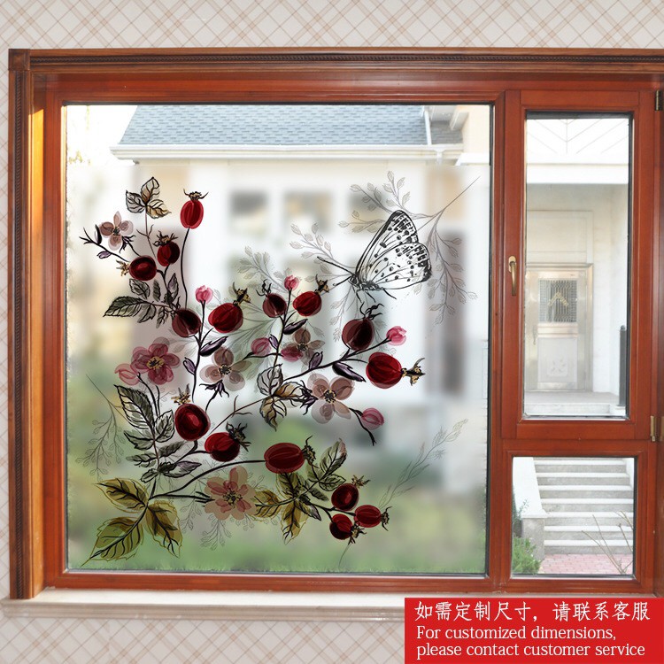 Decal dán kính cao cấp - mẫu Hoa Bướm Đỏ( 60x58 )