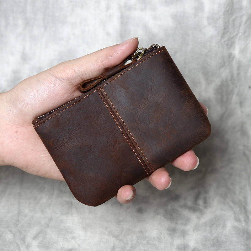 Ví Da Bò Thật Mỏng Có Khóa Kéo Phong Cách Retro 2023 Cho Nam