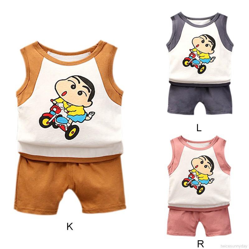 Quần short + áo thun không tay họa tiết hoạt hình dùng cho trẻ nhỏ