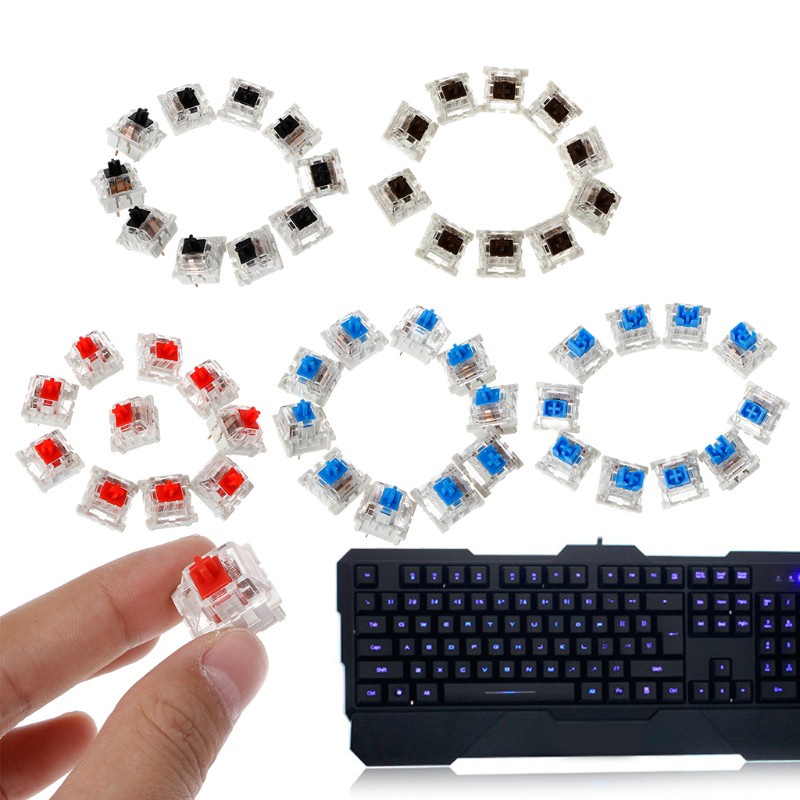 (Hàng Mới Về) Bộ 10 Công Tắc Bàn Phím Cơ 3 Pin Màu Xanh Dương / Đỏ / Nâu / Đen Thay Thế Cho Gateron Cherry Mx