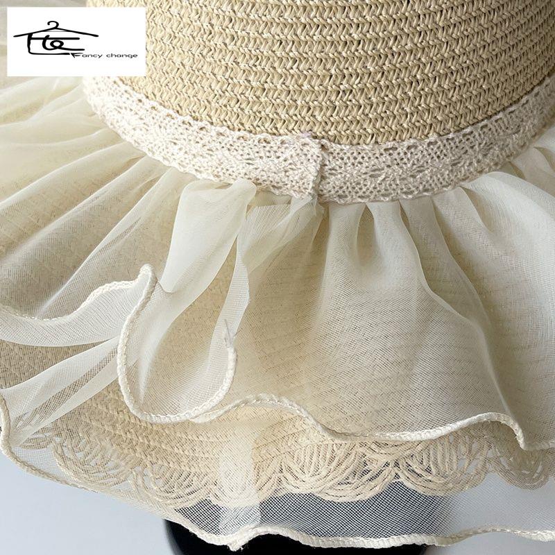 Nón Cói Rộng Vành Phối Lưới Thời Trang Đi Biển Mùa Hè Cho Mẹ Và Bé