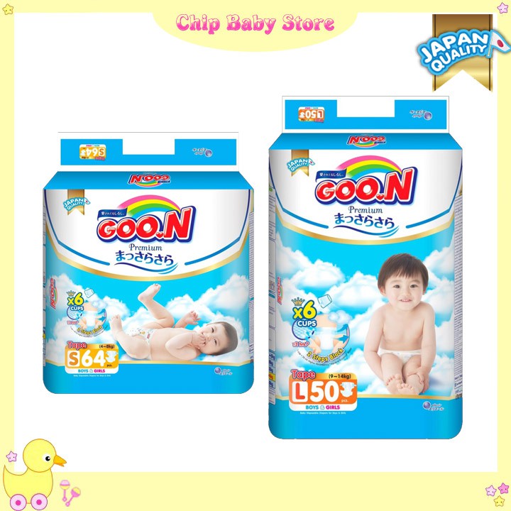 {Mua 1 Tặng 1} Tã Goon Premium Dán/Quần size NB70/S64/M60/L50/XL44-M56/L46/XL42/XXL36/XXXL26