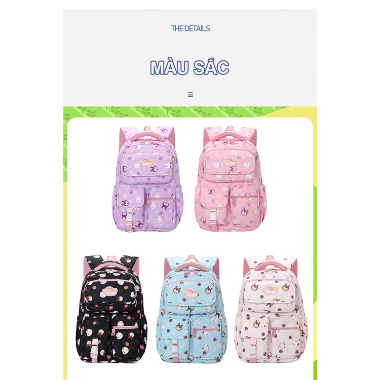 Balo cho bé gái cặp sách học sinh trẻ em size lớn đi học cấp 1 màu sắc dễ thương đáng yêu vải cao cấp 3253