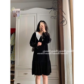 Váy nhung cổ cách điệu