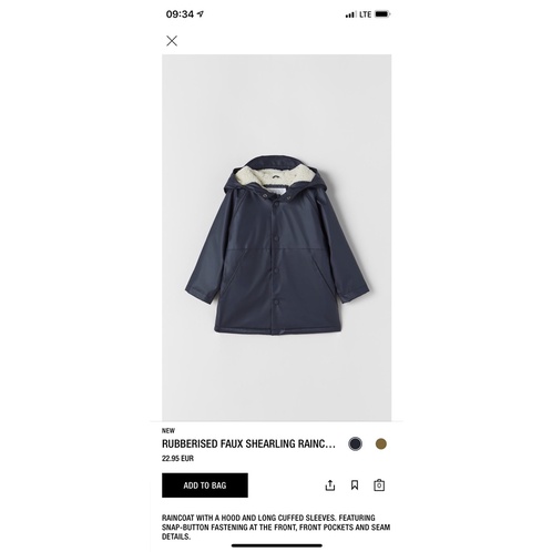 Áo khoác Raincoat Zara lót lông cừu bé trai