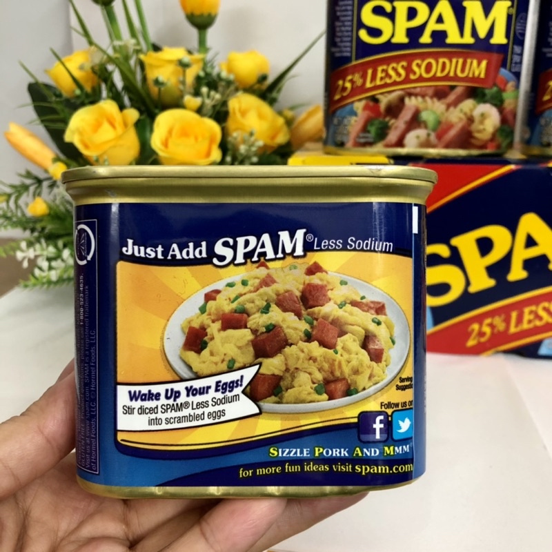 ❤️ [Date 2024] Thịt hộp Spam 25% Less Sodium 340g Mỹ, thịt heo xông khói thơm ngon