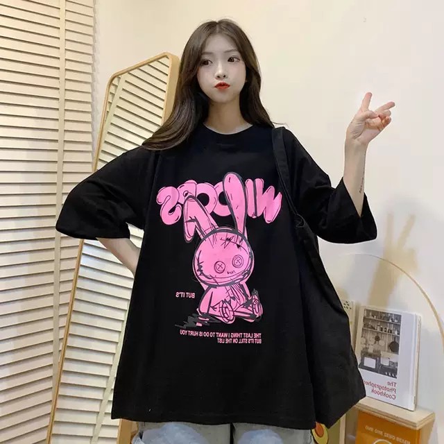 Áo thun tay lỡ Unisex nam nữ  in hình chú thỏ hồng cực đẹp, áo phông tay lỡ unisex form rộng oversize streetwear | BigBuy360 - bigbuy360.vn