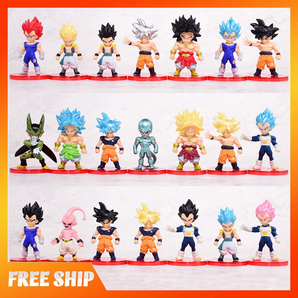 Mô hình 21 nhân vật Dragon Ball 7 viên ngọc rồng cao 5cm kèm chân đế siêu ngầu (cả bộ 21 nhân vật)