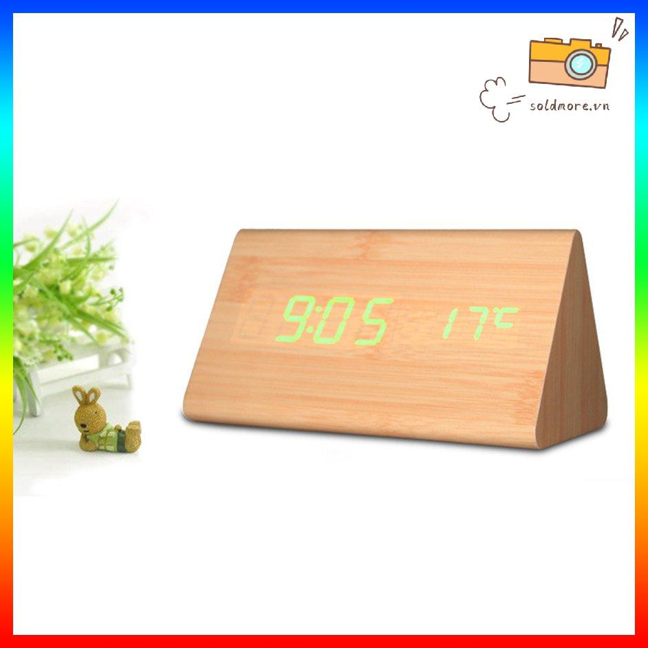 Đồng Hồ Báo Thức Đèn Led Đa Năng Bằng Gỗ Điều Khiển Bằng Giọng Nói