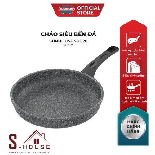 Chảo đá chống dính SUNHOUSE siêu bền Size 24 - 30cm
