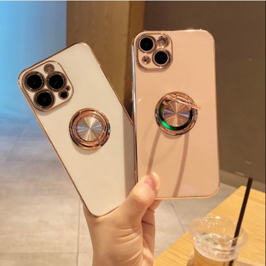 iPhone 13 Pro Max Ốp điện thoại TPU mềm viền mạ vàng 6D chống va đập có nhẫn đỡ cho iPhone 12 Pro 12Pro Max 12 Mini