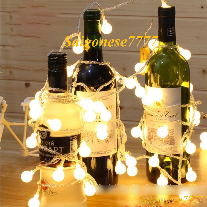 Đèn Led Xài Điện Bóng Đèn Tròn Cherry Ball Trang Trí Noel Lễ Tiệc Decor Phòng Ngủ Ánh Sáng Vàng Lung Linh