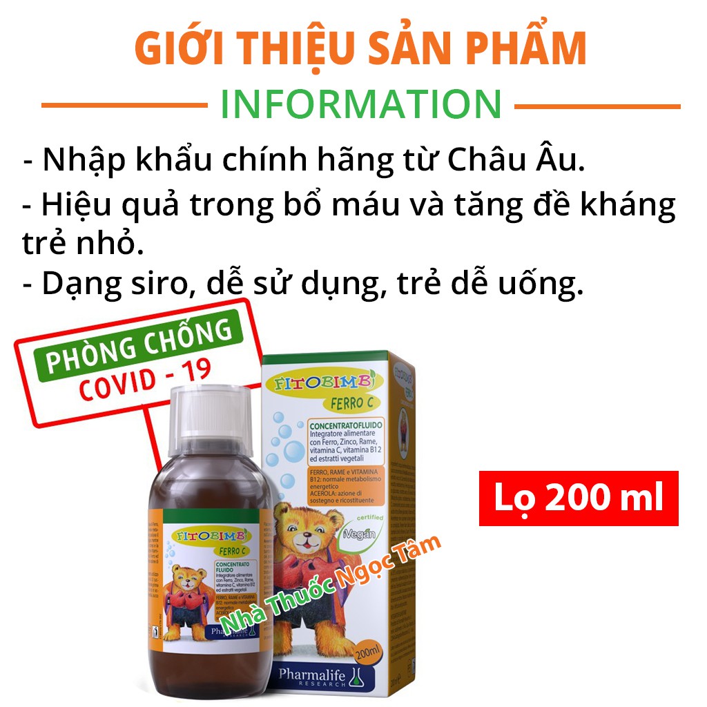 ✔️(Tặng Quà) Siro Ferro C Bimbi bổ sung sắt, Vitamin C, kẽm giúp bé khỏe mạnh, tăng đề kháng - nhập khẩu chính hãng