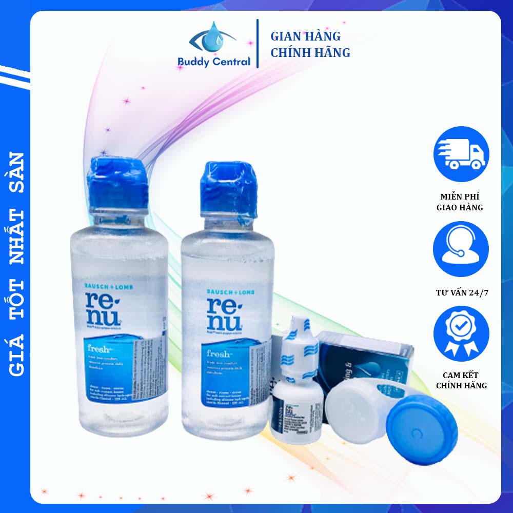 Combo 2 nước ngâm lens Renu 120ml &amp; 1 nước nhỏ mắt Renu 8ml - Bausch &amp; Lomb - USA