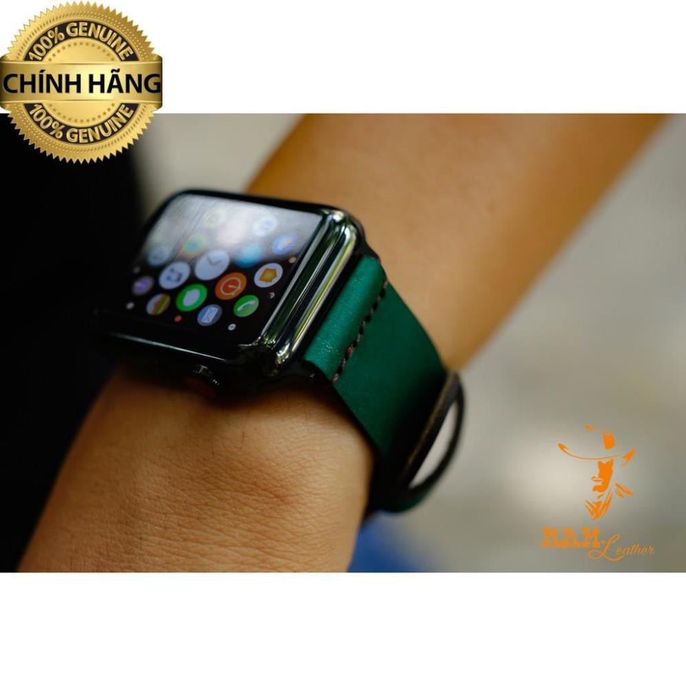 (MUA 1 ĐƯỢC 5)DÂY ĐỒNG HỒ DA BÒ THẬT RAM SIMPLE S-GREEN-ĐỦ SIZE 18,20,22,APPLE WATCH .