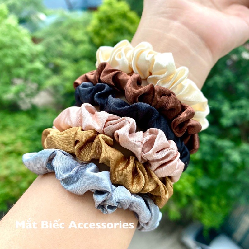 Set dây buộc tóc vải kẻ caro, vải lụa xinh xắn D07