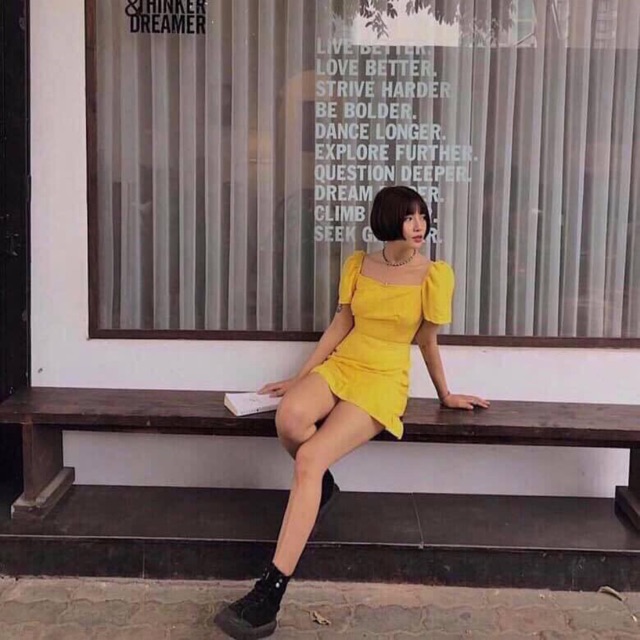 Đầm dáng xoè nhẹ vải xô đuôi cá màu trơn tay con cổ vuông [N2201]